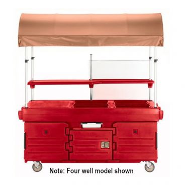 Cambro KVC856C158 Hot Red CamKiosk 6 Pan Well Cart with Canopy
