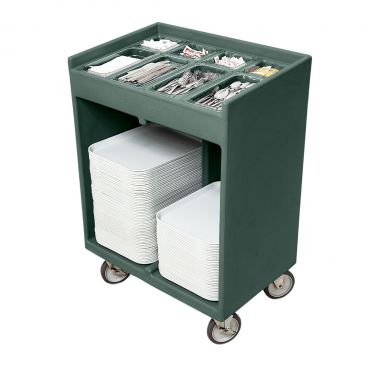 Cambro TC1418192 Granite Green Plastic Tray and Silverware Cart with Pans and Vinyl Cover