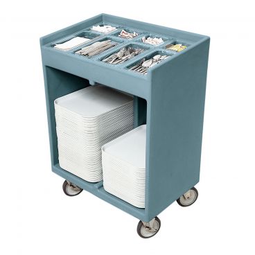 Cambro TC1418401 Slate Blue Plastic Tray and Silverware Cart with Pans and Vinyl Cover