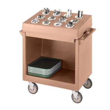 Cambro TDCR12157 Coffee Beige Polyethylene Tray and Dish Cart with Cutlery Rack