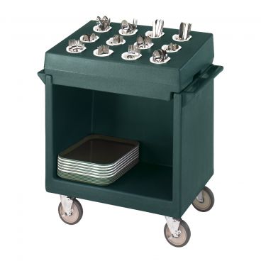 Cambro TDCR12192 Granite Green Polyethylene Tray and Dish Cart with Cutlery Rack