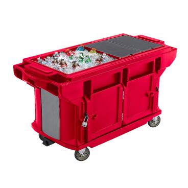 Cambro VBRUTHD6158 Hot Red 6 Foot Ultra Series Versa Work Table with Heavy Duty Casters and Storage