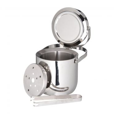 Carlisle 609190 Stainless Steel 1.5 qt. Double Wall Ice Bucket w/ Hinged Lid and Tong