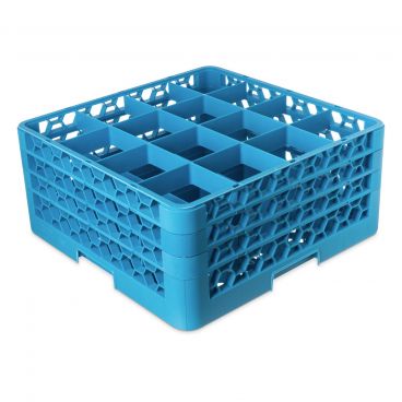 Carlisle RG16-314 Carlisle Blue OptiClean 16 Compartment Glass Rack with 3 Extenders