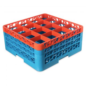 Carlisle RG16-3C412 OptiClean 16 Compartment Glass Rack, Orange Color-Coded with 3 Extenders