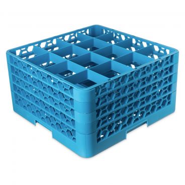 Carlisle RG16-414 Carlisle Blue OptiClean 16 Compartment Glass Rack with 4 Extenders