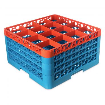 Carlisle RG16-4C412 OptiClean 16 Compartment Glass Rack, Orange Color-Coded with 4 Extenders