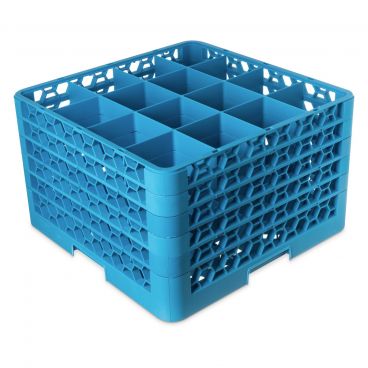Carlisle RG16-514 Carlisle Blue OptiClean 16 Compartment Glass Rack with 5 Extenders