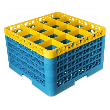 Carlisle RG16-5C411 OptiClean 16 Compartment Glass Rack, Yellow Color-Coded with 5 Extenders