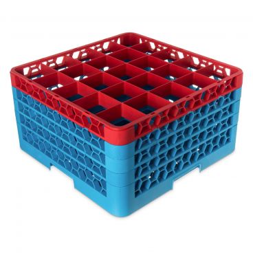 Carlisle RG25-4C410 OptiClean 25 Compartment Glass Rack, Red Color-Coded with 4 Extenders