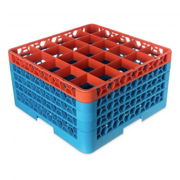 Carlisle RG25-4C412 OptiClean 25 Compartment Glass Rack, Orange Color-Coded with 4 Extenders