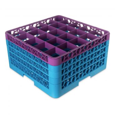 Carlisle RG25-4C414 OptiClean 25 Compartment Glass Rack, Lavender Color-Coded with 4 Extenders