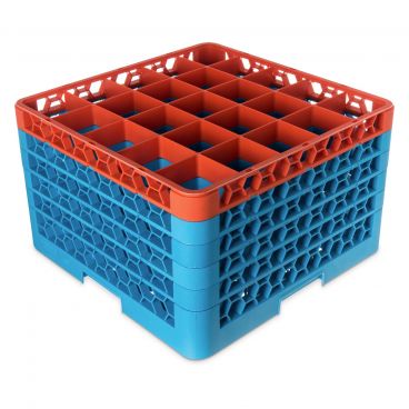 Carlisle RG25-5C412 OptiClean 25 Compartment Glass Rack, Orange Color-Coded with 5 Extenders