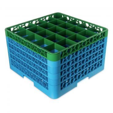 Carlisle RG25-5C413 OptiClean 25 Compartment Glass Rack, Green Color-Coded with 5 Extenders