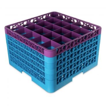 Carlisle RG25-5C414 OptiClean 25 Compartment Glass Rack, Lavender Color-Coded with 5 Extenders