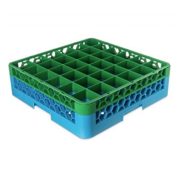 Carlisle RG36-1C413 OptiClean 36 Compartment Glass Rack with 1 Green Color-Coded Extender