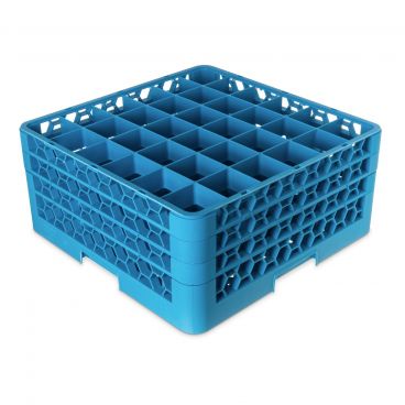 Carlisle RG36-314 Carlisle Blue OptiClean 36 Compartment Glass Rack with 3 Extenders