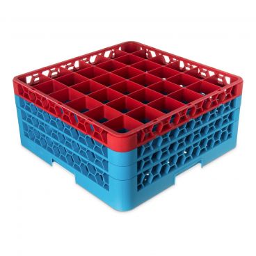 Carlisle RG36-3C410 OptiClean 36 Compartment Glass Rack, Red Color-Coded with 3 Extenders