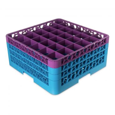 Carlisle RG36-3C414 OptiClean 36 Compartment Glass Rack, Lavender Color-Coded with 3 Extenders