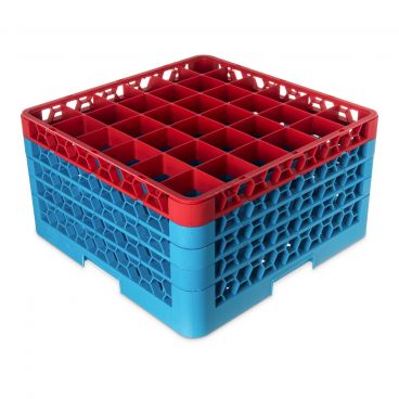 Carlisle RG36-4C410 OptiClean 36 Compartment Glass Rack, Red Color-Coded with 4 Extenders