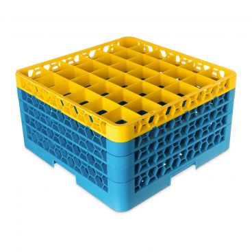 Carlisle RG36-4C411 OptiClean 36 Compartment Glass Rack, Yellow Color-Coded with 4 Extenders