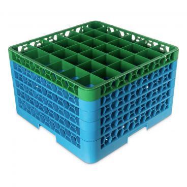 Carlisle RG36-5C413 OptiClean 36 Compartment Glass Rack, Green Color-Coded with 5 Extenders