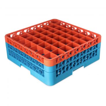 Carlisle RG49-2C412 OptiClean 49 Compartment Glass Rack, Orange Color-Coded with 2 Extenders