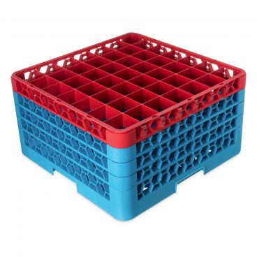 Carlisle RG49-4C410 OptiClean 49 Compartment Glass Rack, Red Color-Coded with 4 Extenders