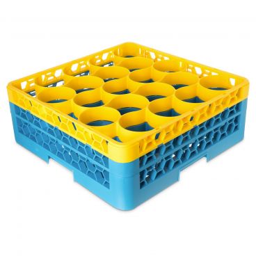 Carlisle RW20-1C411 OptiClean NeWave 20 Compartment Glass Rack, Yellow Color-Coded with 2 Extenders