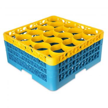 Carlisle RW20-2C411 OptiClean NeWave 20 Compartment Glass Rack, Yellow Color-Coded with 3 Extenders