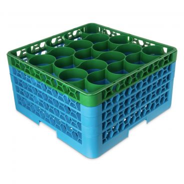 Carlisle RW20-3C413 OptiClean NeWave 20 Compartment Glass Rack, Green Color-Coded with 4 Extenders