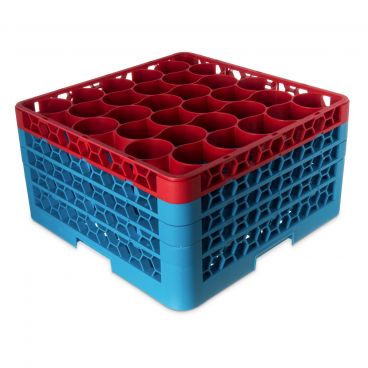 Carlisle RW30-3C410 OptiClean NeWave 30 Compartment Glass Rack, Red Color-Coded with 4 Extenders