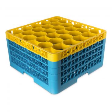 Carlisle RW30-3C411 OptiClean NeWave 30 Compartment Glass Rack, Yellow Color-Coded with 4 Extenders