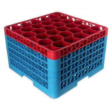 Carlisle RW30-4C410 OptiClean NeWave 30 Compartment Glass Rack, Red Color-Coded with 5 Extenders