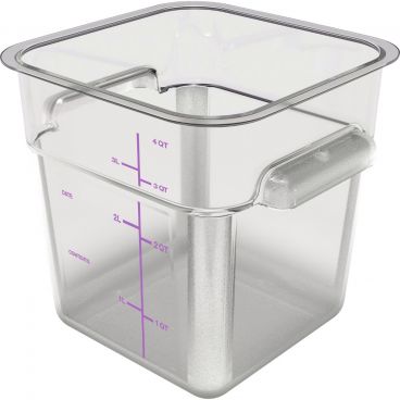 Carlisle 11951AF07 Squares Clear Polycarbonate Food Storage Container with Purple Print - 4 Quart Capacity