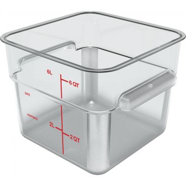 Carlisle 1195207 Squares Clear Polycarbonate Food Storage Container with Red Print - 6 Quart Capacity