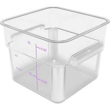 Carlisle 11952AF07 Squares Clear Polycarbonate Food Storage Container with Purple Print - 6 Quart Capacity