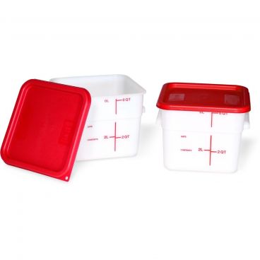 Carlisle 11962-202 Squares Food Storage Containers White Polyethylene with Red Print, With Red Lids - 6 Quart Capacity