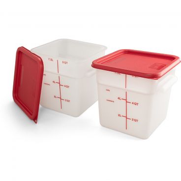 Carlisle 11963-202 Squares Food Storage Containers White Polyethylene with Red Print, With Red Lids - 8 Quart Capacity