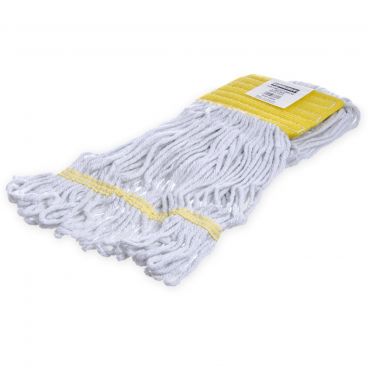 Carlisle 369412B00 White Flo Pac Small Looped End Premium Natural Wet Mop Head With Yellow Band