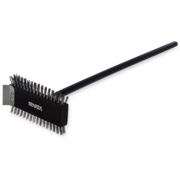 Carlisle 4029000 Brown 8 1/2 Inch Sparta Broiler Master Grill Brush With Two-Sided 1 Inch Stainless Steel Bristles And Stainless Steel End-Scraper And 30 1/2 Inch Wood Handle