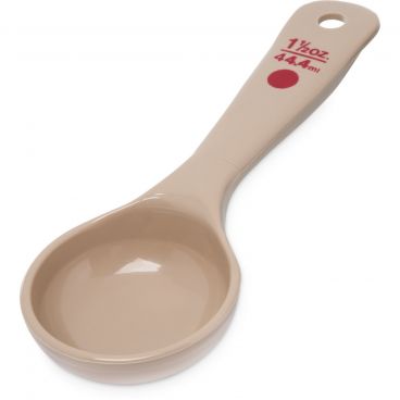 Carlisle 432206 Beige Measure Miser Polycarbonate 1.5 Ounce Solid Short Handle Portion Spoon with Red Color Coding
