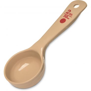 Carlisle 432406 Beige Measure Miser Polycarbonate 2 Ounce Solid Short Handle Portion Spoon with Red Color Coding
