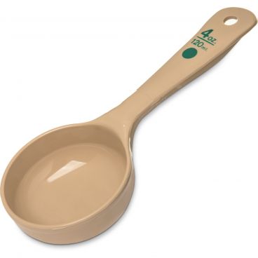 Carlisle 432806 Measure Miser 4 oz. Beige Solid Short Handle Portion Spoon with Green Color Coding