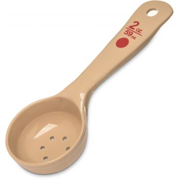 Carlisle 436206 Beige Measure Miser Polycarbonate 2 Ounce Perforated Short Handle Portion Control Spoon