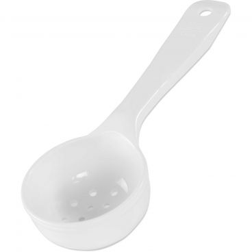 Carlisle 492702 White 3 oz Measure Miser Plastic Perforated-Bottom Round Portion-Control Spoon With Hanging Hole Handle