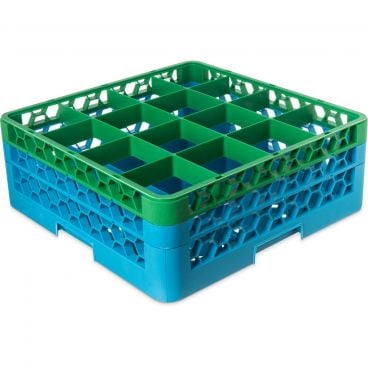 Carlisle RG16-2C413 OptiClean 16 Compartment Glass Rack, Green Color-Coded with 2 Extenders