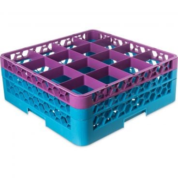 Carlisle RG16-2C414 OptiClean 16 Compartment Glass Rack, Lavender Color-Coded with 2 Extenders