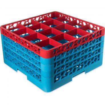 Carlisle RG16-4C410 OptiClean 16 Compartment Glass Rack, Red Color-Coded with 4 Extenders