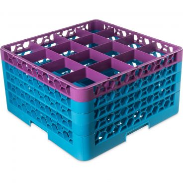 Carlisle RG16-4C414 OptiClean 16 Compartment Glass Rack, Lavender Color-Coded with 4 Extenders